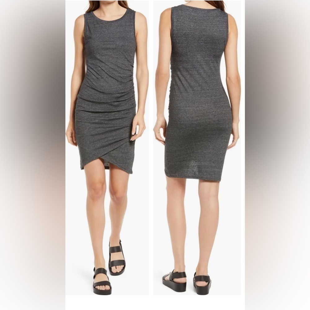 TREASURE & BOND RUCHED SIDE SLEEVELESS DRESS NAVY NIGHT HEATHER NEW